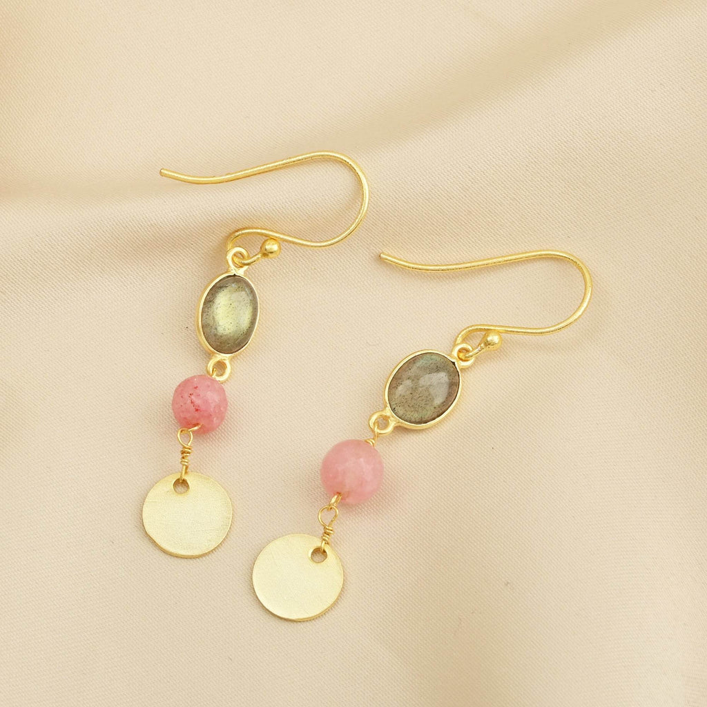 Labradorite and Pink Quartz Dangle Earrings - La Vitá Jewels
