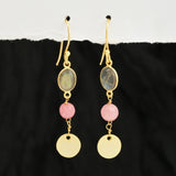 Labradorite and Pink Quartz Dangle Earrings