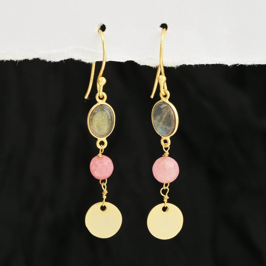 Labradorite and Pink Quartz Dangle Earrings - La Vitá Jewels
