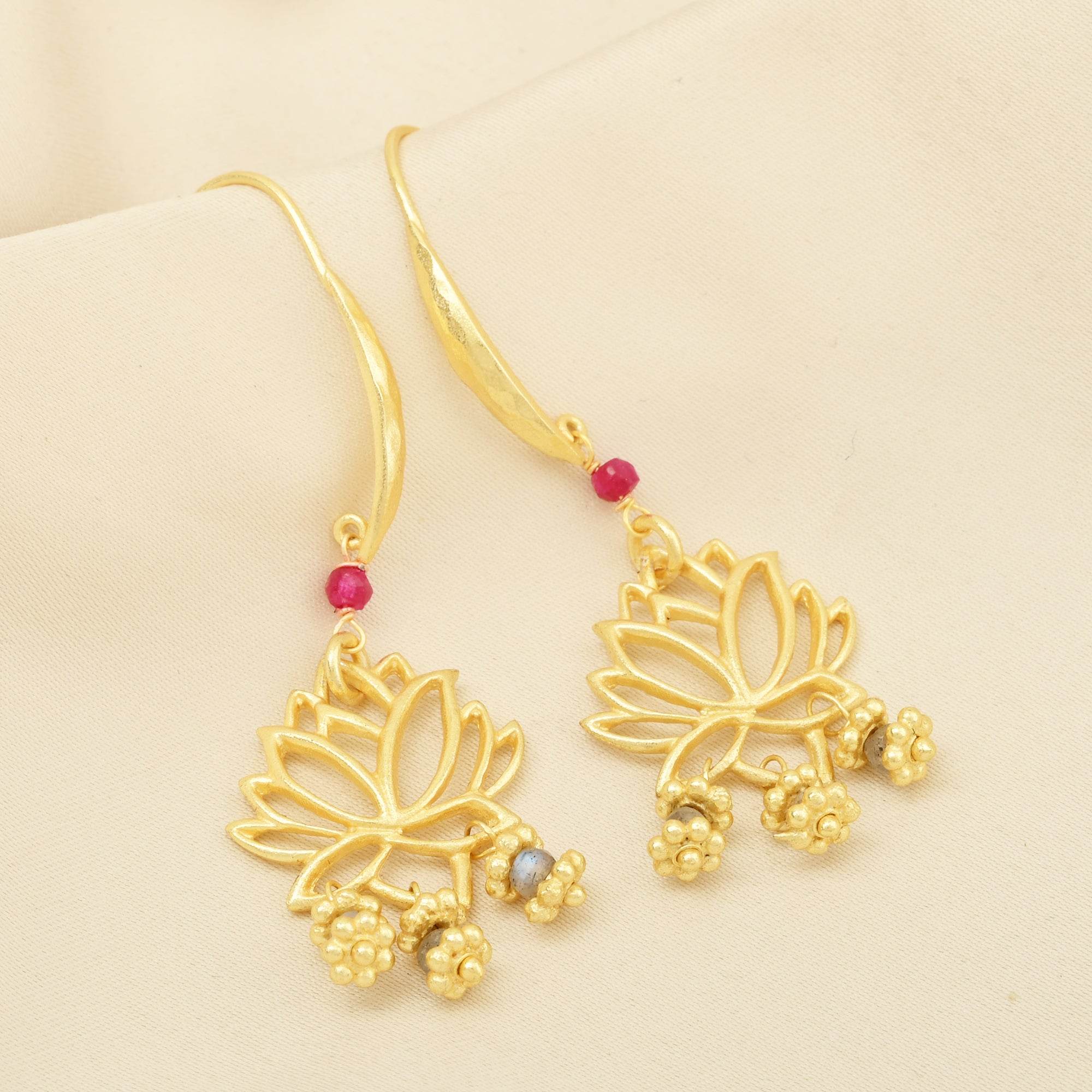 Ruby Lotus Dangle Earrings - La Vitá Jewels