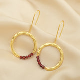 Textured Hoop Earrings with Pink quartz Beads