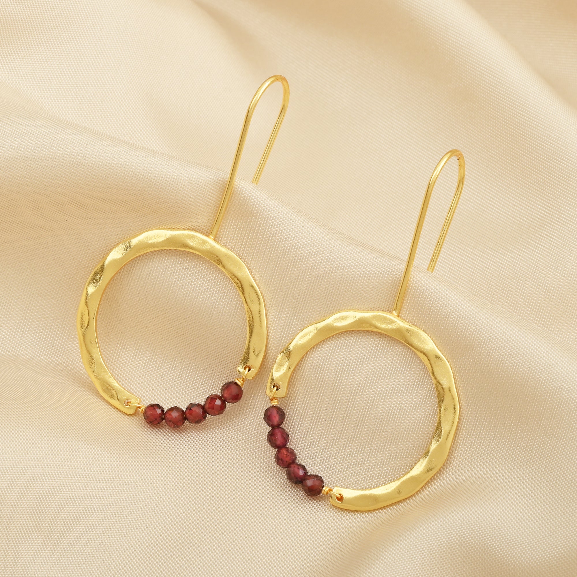 Textured Hoop Earrings with Pink quartz Beads