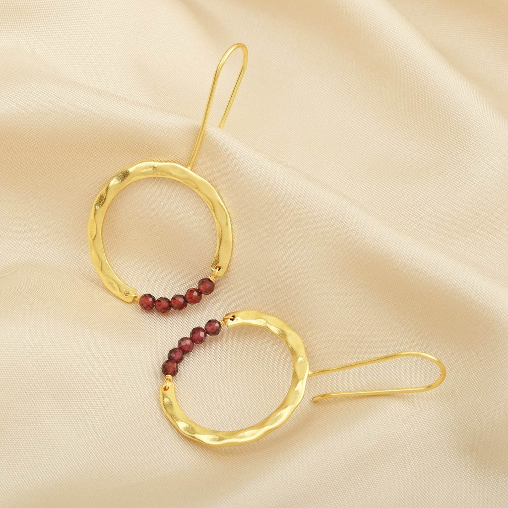 Textured Hoop Earrings with Pink quartz Beads - La Vitá Jewels