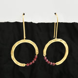 Textured Hoop Earrings with Pink quartz Beads