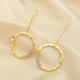 Textured Hoop Earrings with Pink quartz Beads
