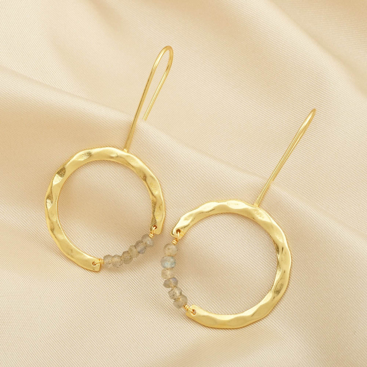 Textured Hoop Earrings with Pink quartz Beads - La Vitá Jewels