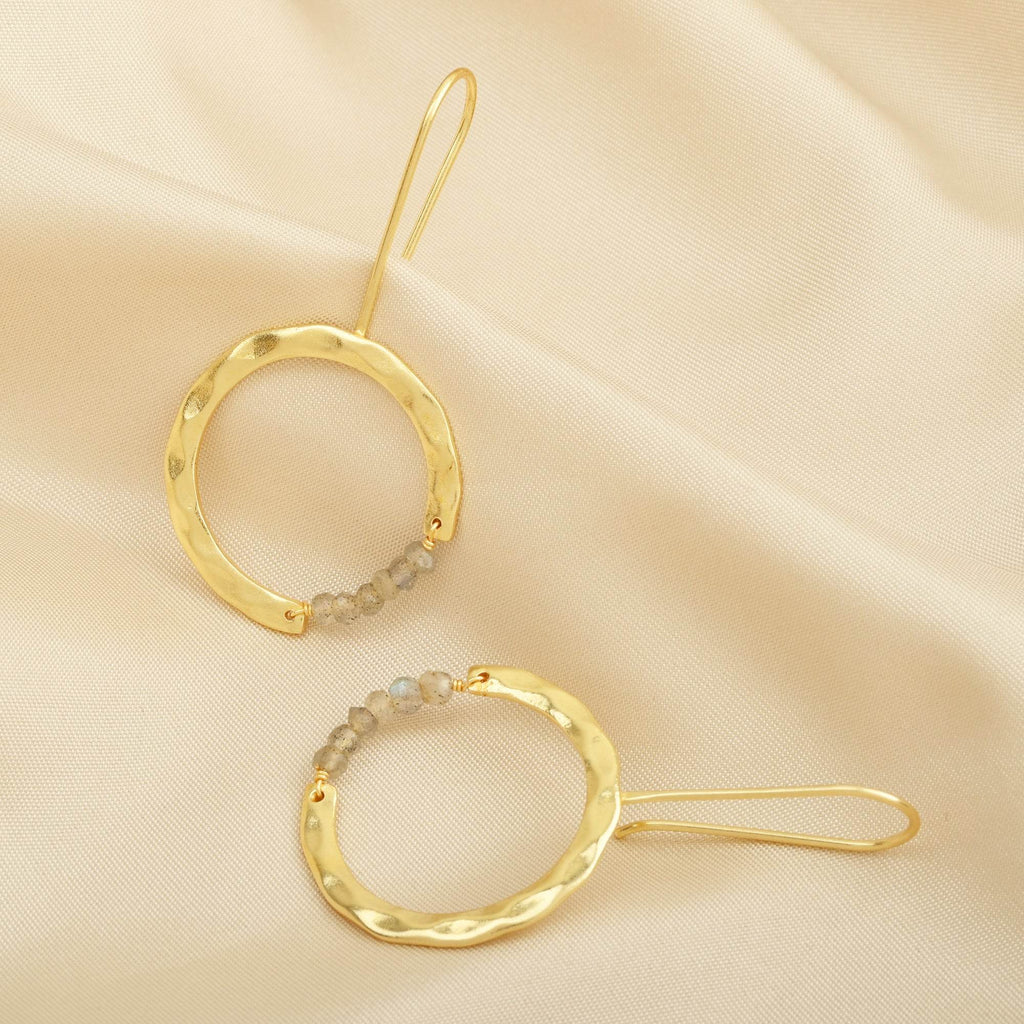 Textured Hoop Earrings with Pink quartz Beads - La Vitá Jewels