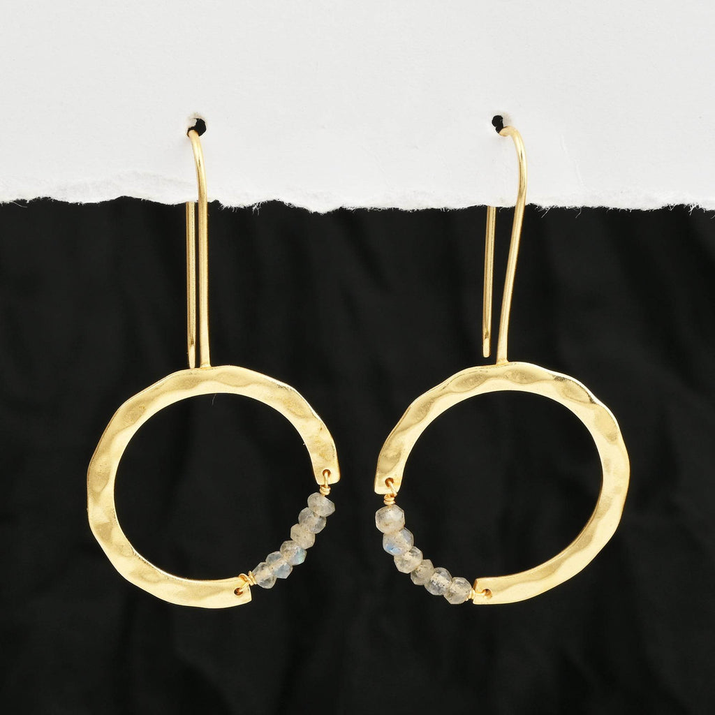 Textured Hoop Earrings with Pink quartz Beads - La Vitá Jewels