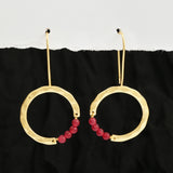 Textured Hoop Earrings with Pink quartz Beads