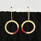 Textured Hoop Earrings with Pink quartz Beads - La Vitá Jewels