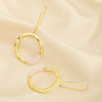 Textured Hoop Earrings with Pink quartz Beads - La Vitá Jewels