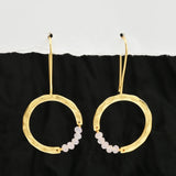 Textured Hoop Earrings with Pink quartz Beads