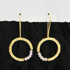 Textured Hoop Earrings with Pink quartz Beads - La Vitá Jewels