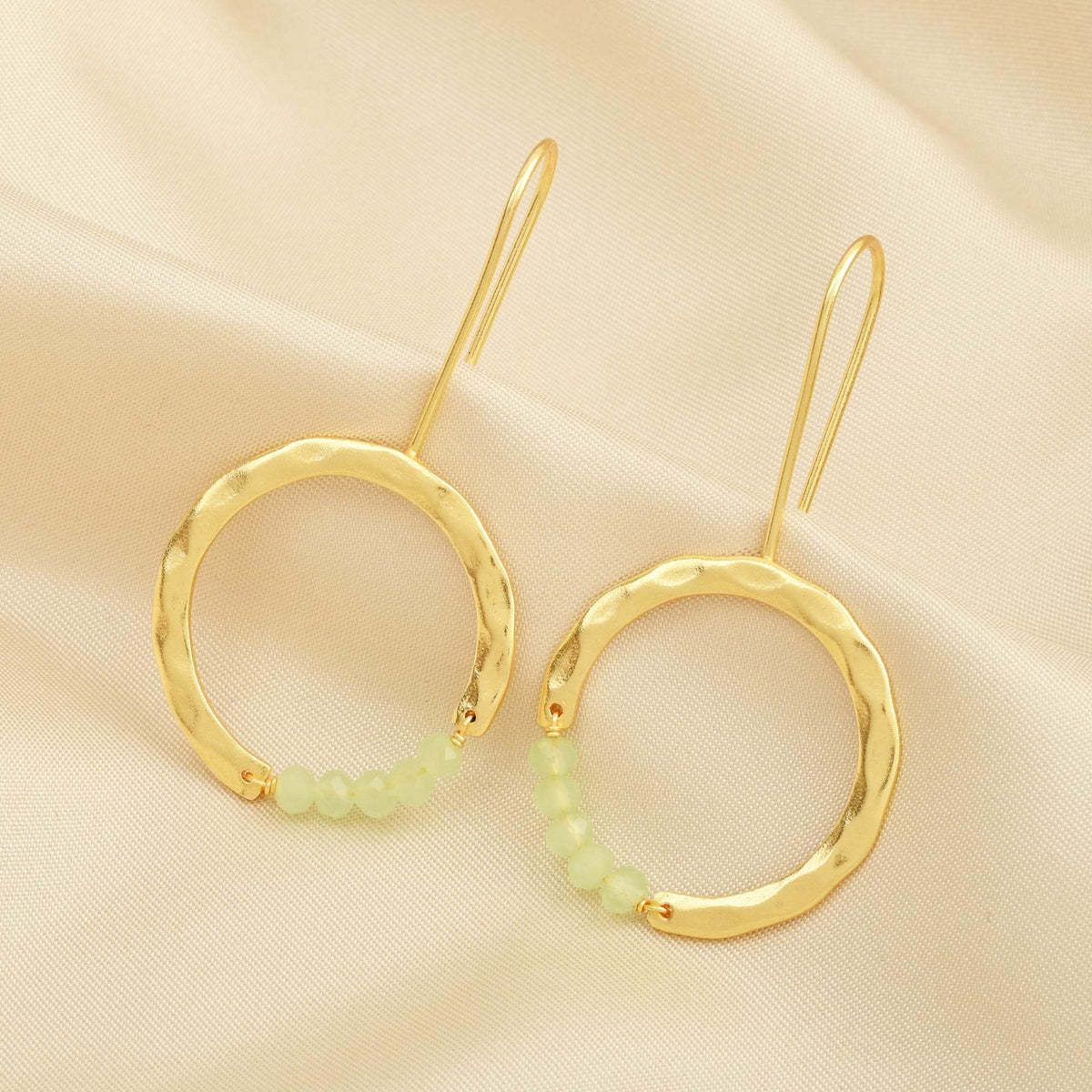 Textured Hoop Earrings with Pink quartz Beads - La Vitá Jewels