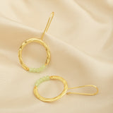Textured Hoop Earrings with Pink quartz Beads