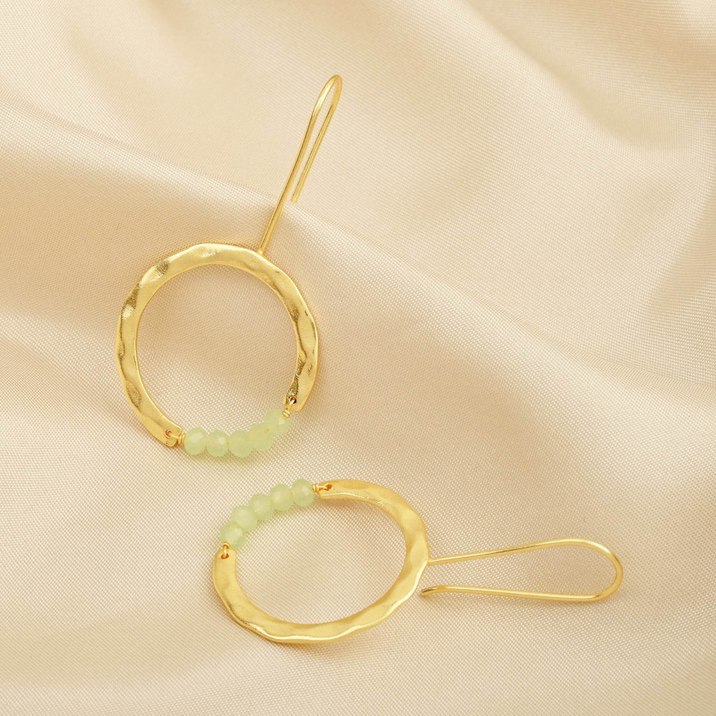 Textured Hoop Earrings with Pink quartz Beads - La Vitá Jewels