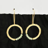 Textured Hoop Earrings with Pink quartz Beads