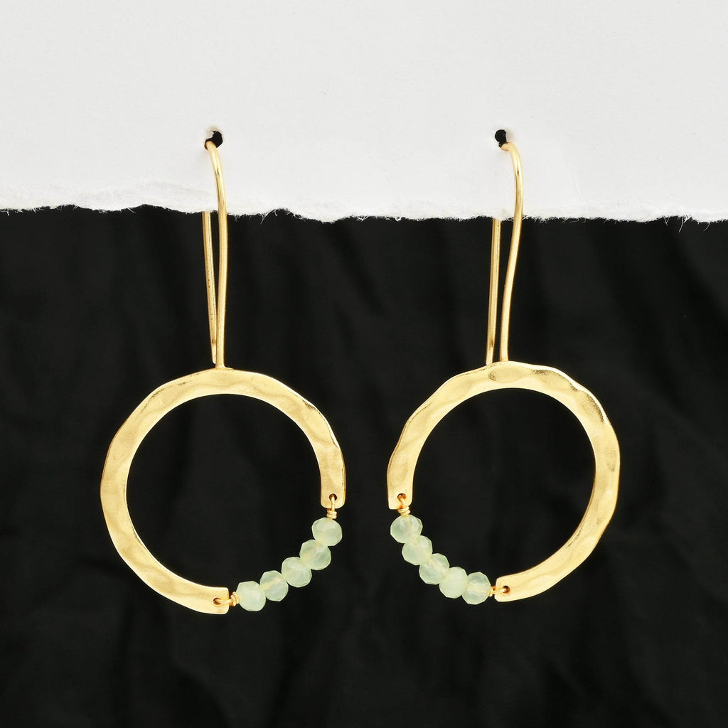 Textured Hoop Earrings with Pink quartz Beads - La Vitá Jewels