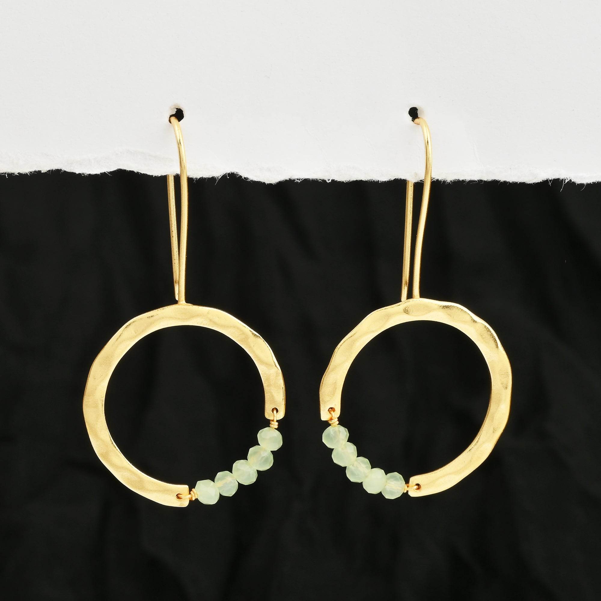 Textured Hoop Earrings with Pink quartz Beads - La Vitá Jewels