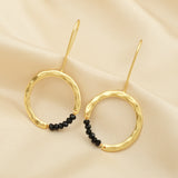 Textured Hoop Earrings with Pink quartz Beads