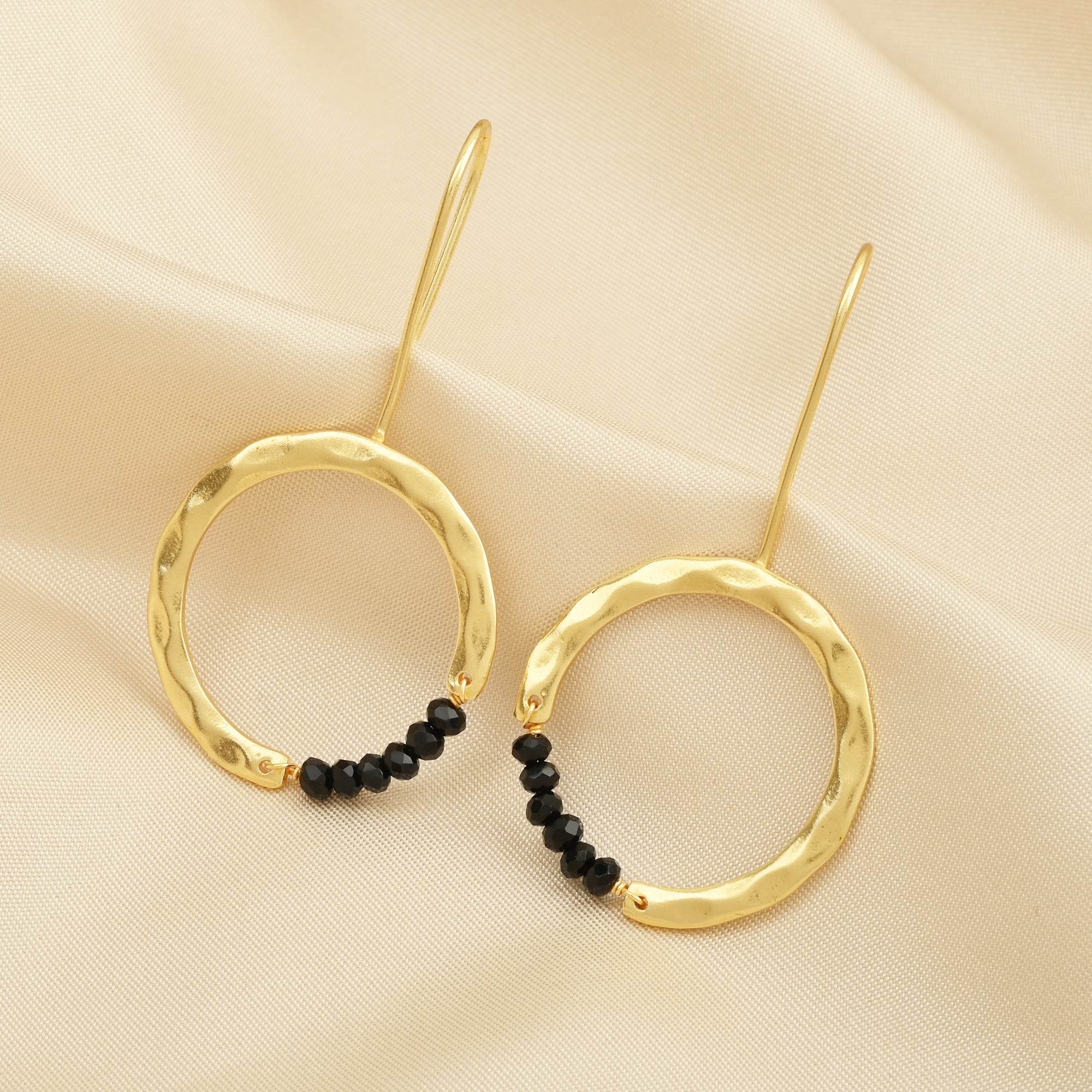 Textured Hoop Earrings with Pink quartz Beads - La Vitá Jewels