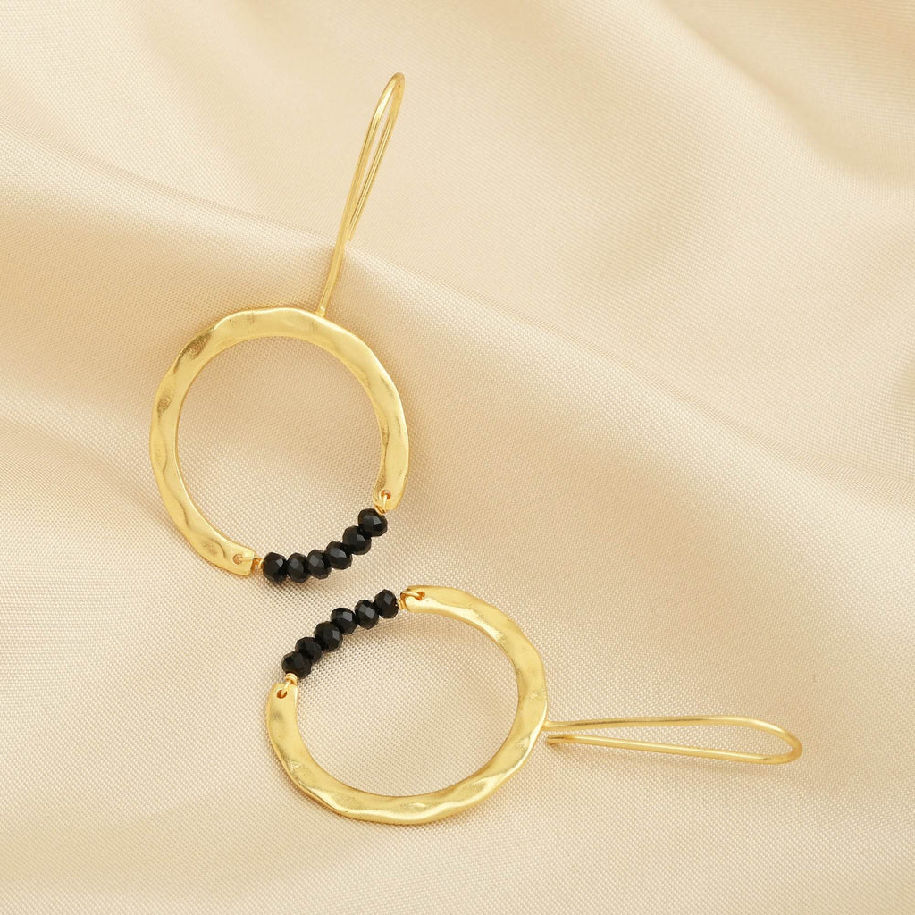 Textured Hoop Earrings with Pink quartz Beads - La Vitá Jewels
