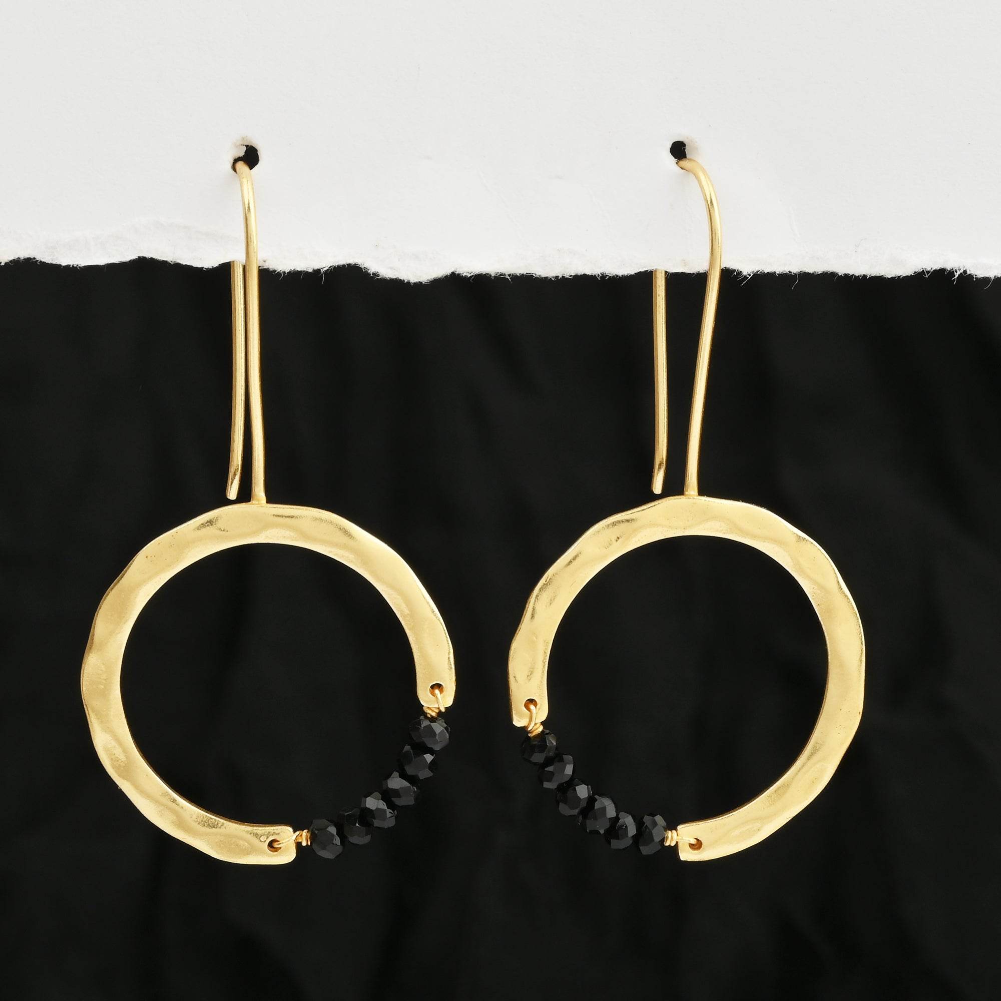Textured Hoop Earrings with Pink quartz Beads - La Vitá Jewels