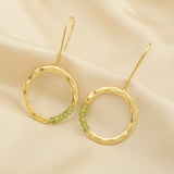 Textured Hoop Earrings with Pink quartz Beads