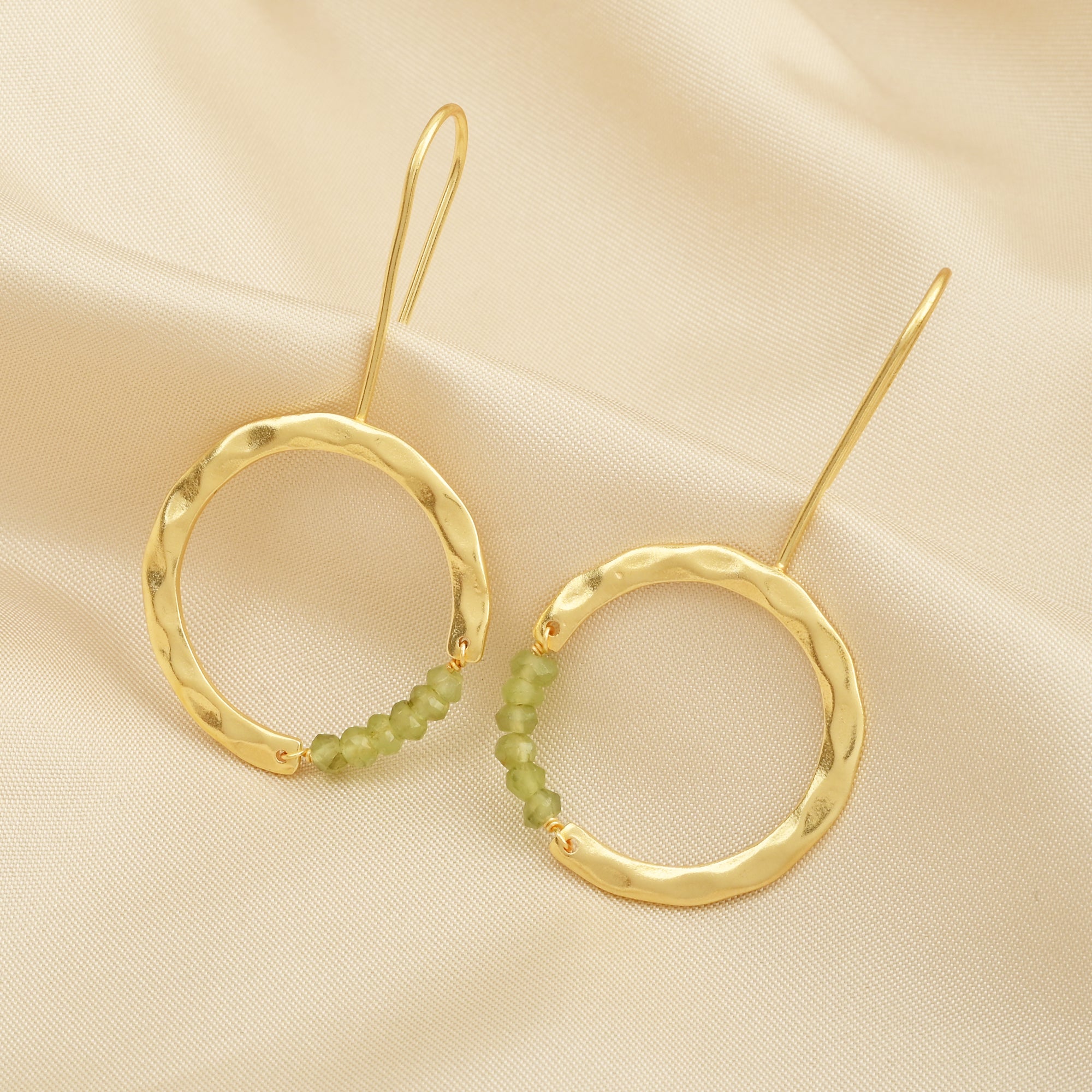 Textured Hoop Earrings with Pink quartz Beads