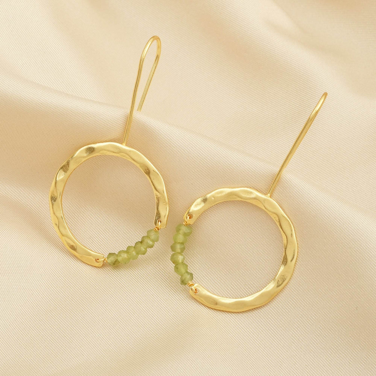 Textured Hoop Earrings with Pink quartz Beads - La Vitá Jewels