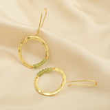 Textured Hoop Earrings with Pink quartz Beads