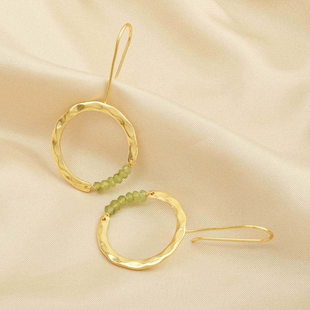 Textured Hoop Earrings with Pink quartz Beads - La Vitá Jewels