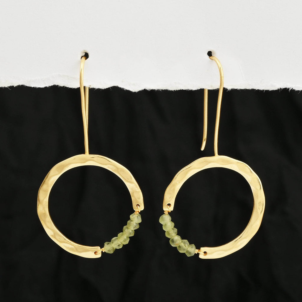 Textured Hoop Earrings with Pink quartz Beads - La Vitá Jewels