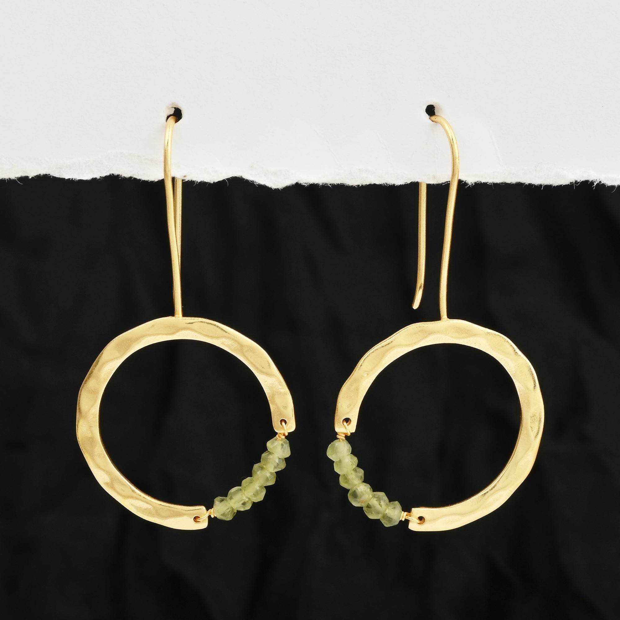Textured Hoop Earrings with Pink quartz Beads - La Vitá Jewels