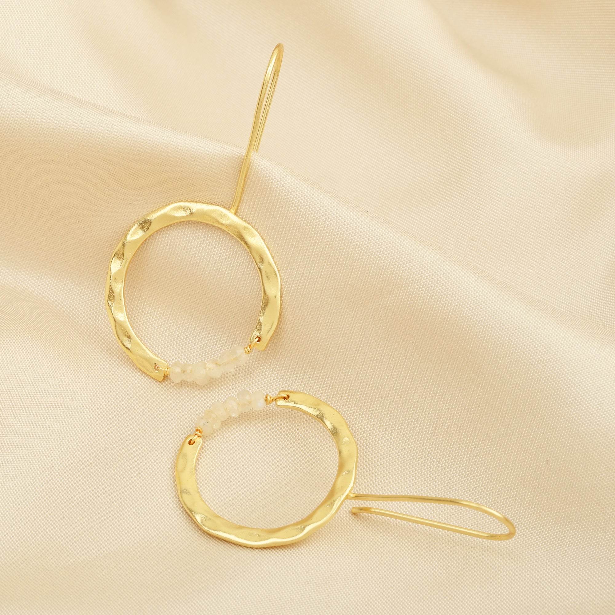 Textured Hoop Earrings with Pink quartz Beads - La Vitá Jewels