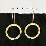 Textured Hoop Earrings with Pink quartz Beads