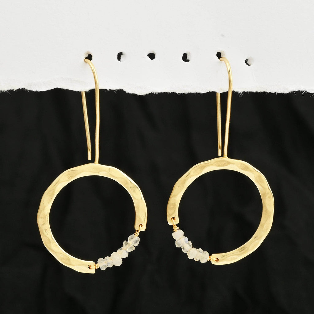 Textured Hoop Earrings with Pink quartz Beads - La Vitá Jewels