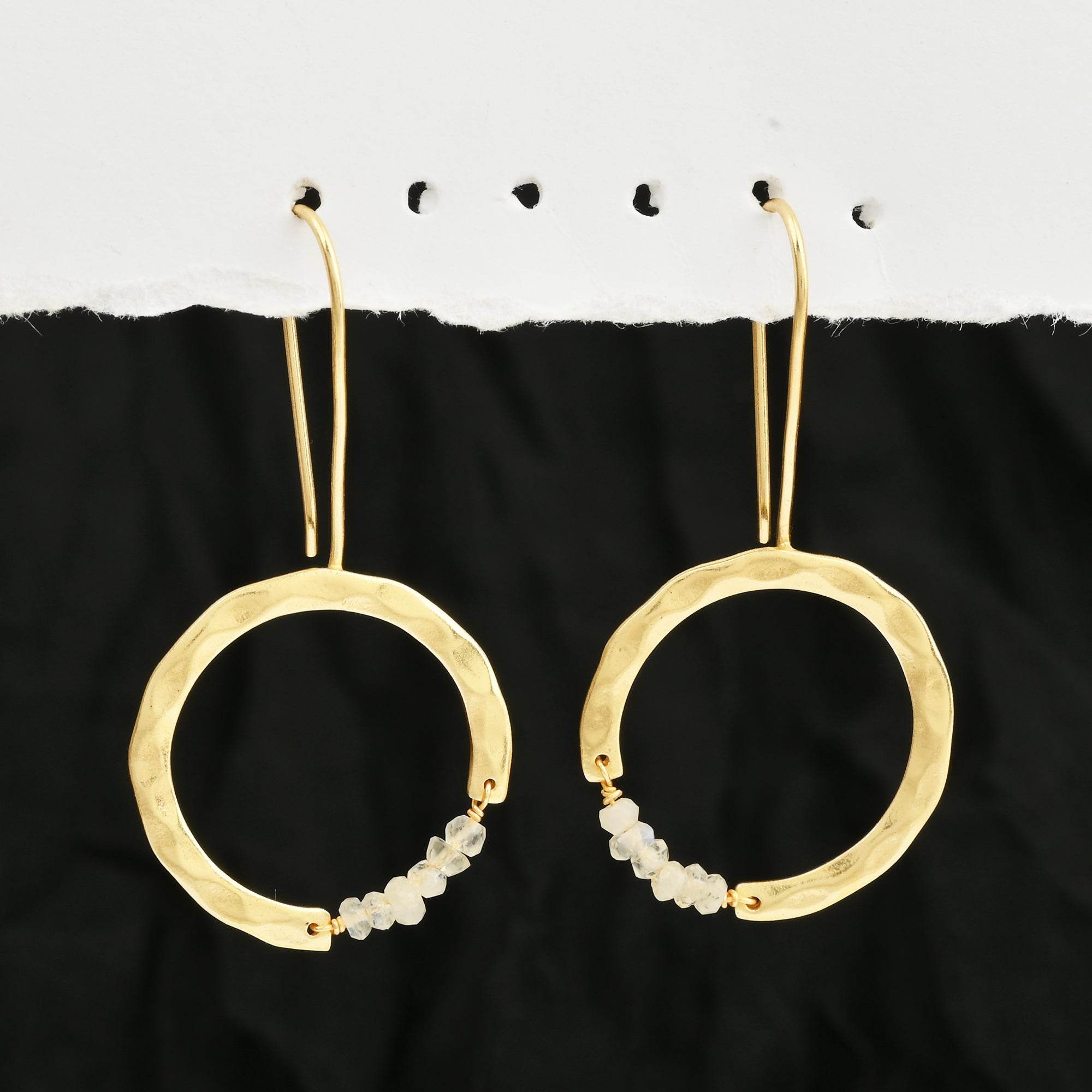 Textured Hoop Earrings with Pink quartz Beads - La Vitá Jewels