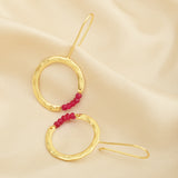 Textured Hoop Earrings with Pink quartz Beads