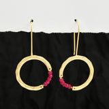 Textured Hoop Earrings with Pink quartz Beads