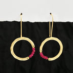 Textured Hoop Earrings with Pink quartz Beads - La Vitá Jewels