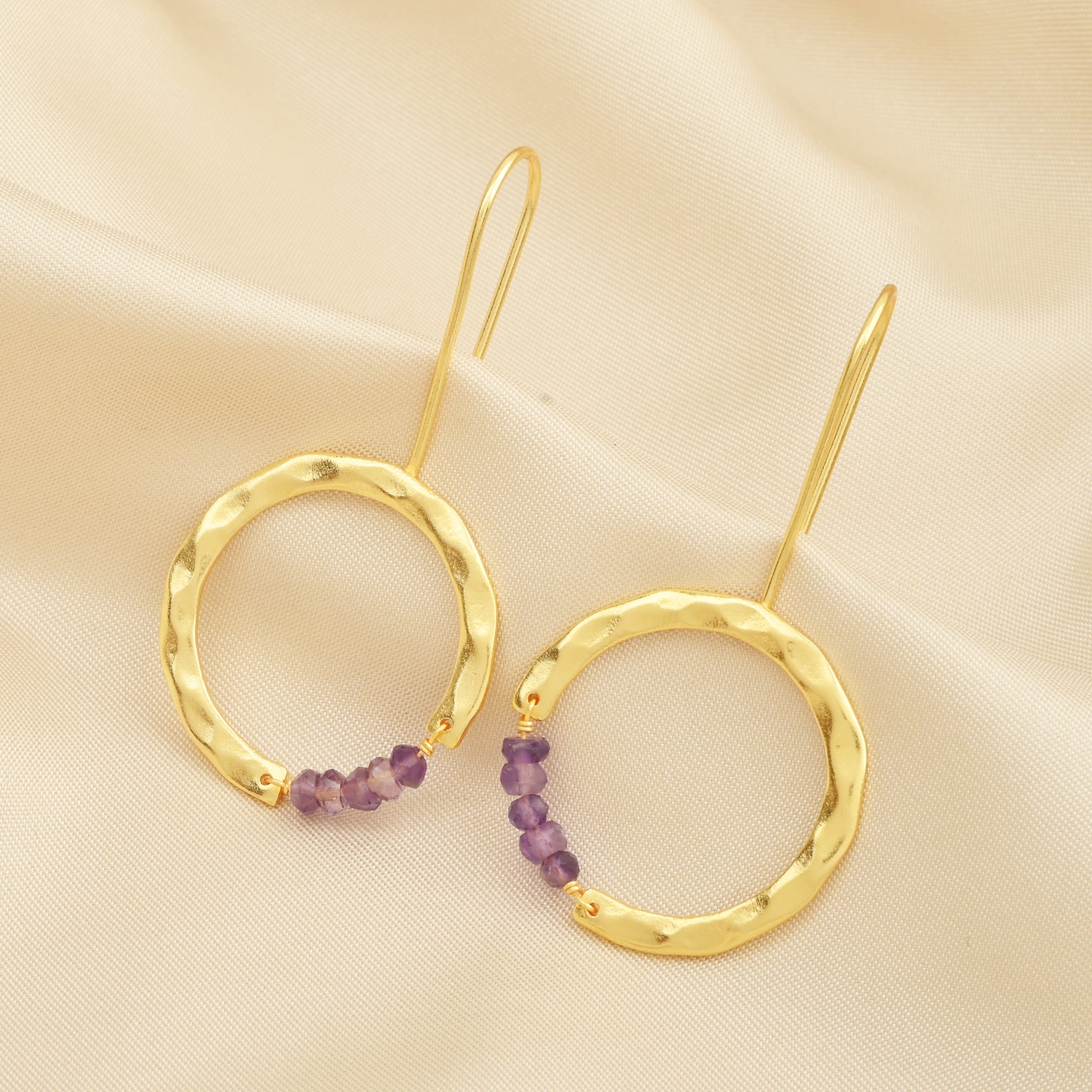 Textured Hoop Earrings with Pink quartz Beads