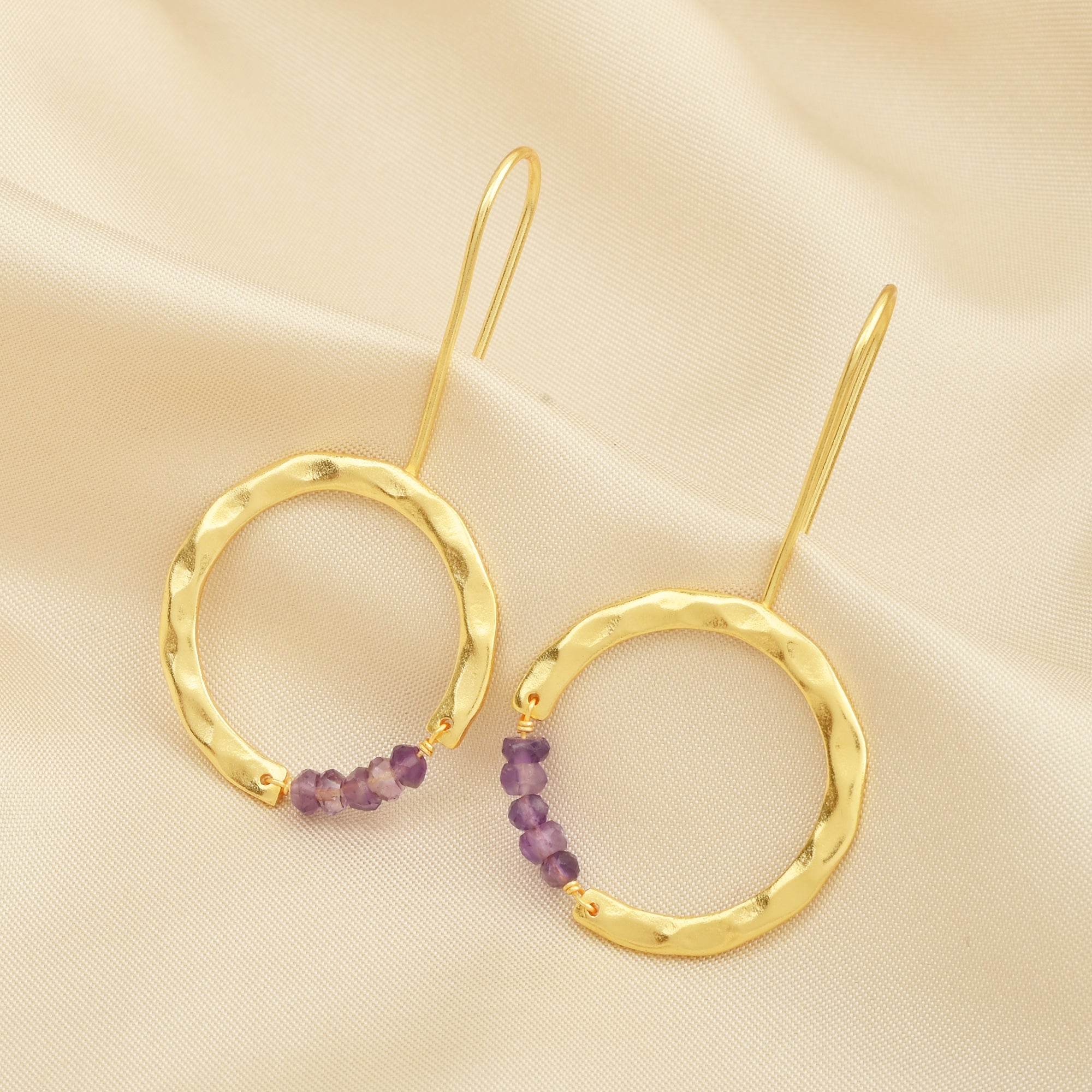 Textured Hoop Earrings with Pink quartz Beads - La Vitá Jewels