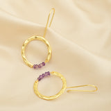 Textured Hoop Earrings with Pink quartz Beads