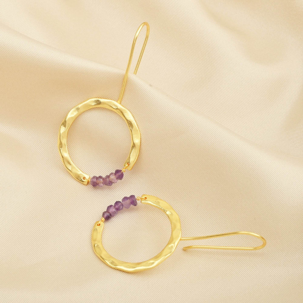 Textured Hoop Earrings with Pink quartz Beads - La Vitá Jewels