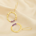 Textured Hoop Earrings with Pink quartz Beads - La Vitá Jewels