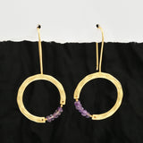 Textured Hoop Earrings with Pink quartz Beads