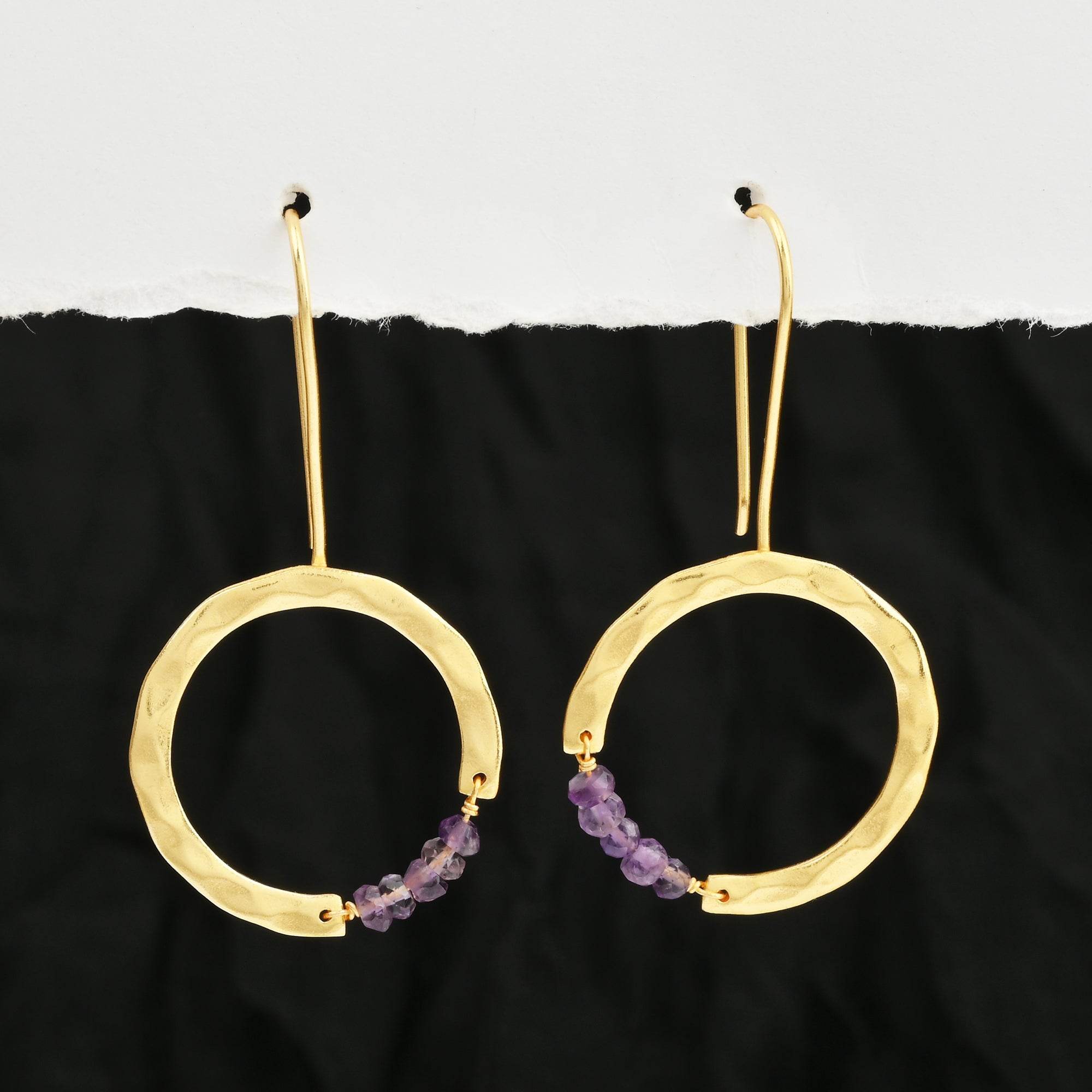 Textured Hoop Earrings with Pink quartz Beads - La Vitá Jewels