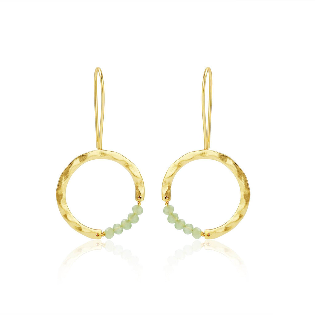 Textured Hoop Earrings with Pink quartz Beads - La Vitá Jewels