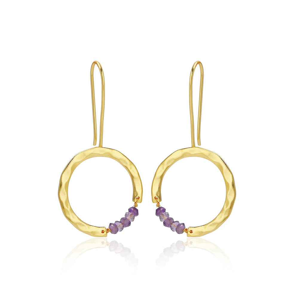 Textured Hoop Earrings with Pink quartz Beads - La Vitá Jewels